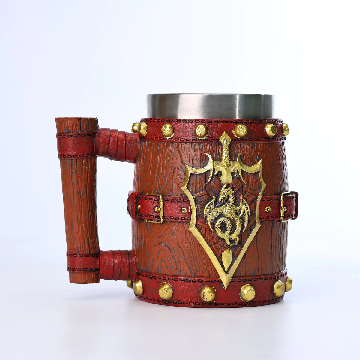 Viking Imitation Wood Resin Beer Mug -Handmade Stainless Steel Line