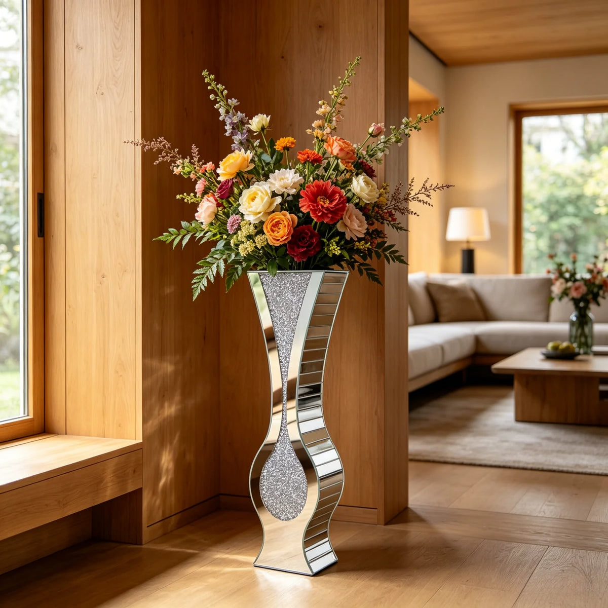 Various Styles Floor Crushed Diamond Mirrored Vase Large Tall Vases