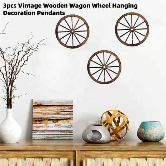 3 Pieces Retro Wooden Horse Wheel Hanging Decorative Pendant