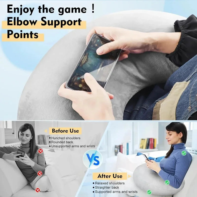 60x58cm Ergonomic Moon Pillow U-Shaped Lap Pillow Reading Gaming