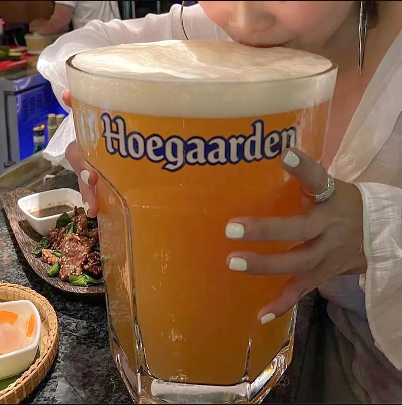 Large Glass Beer Mug Ultra High Capacity Hexagonal Beer Cup