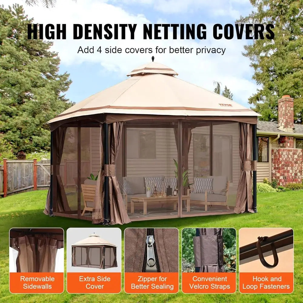 Patio Gazebo or 10-12 Person, 10 x 13 T with Mosquito Netting