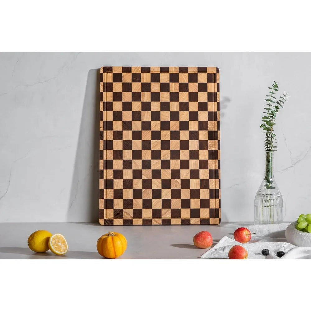 Extra Large Chopping Board for Stovetop, Checkered Acacia Wood 20" x 15" x 1"