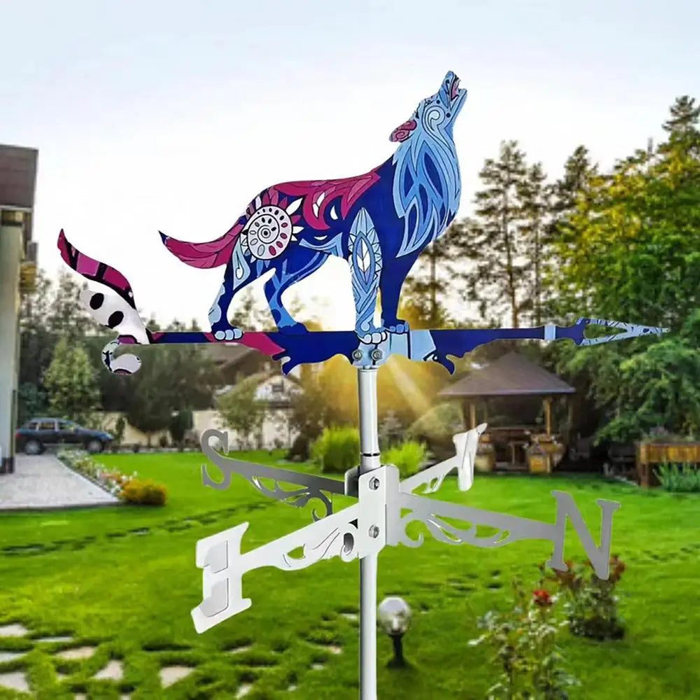 Wolf Rooster Weathervane Metal Weathervanes Wind Spinner