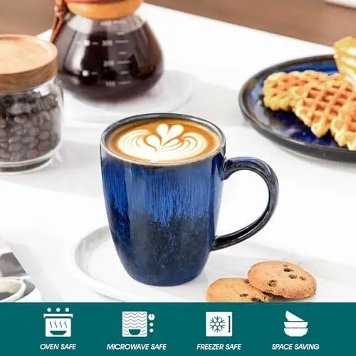 16 Oz Ceramic Coffee Mug Set of 6, Microwave & Dishwasher Safe, Blue