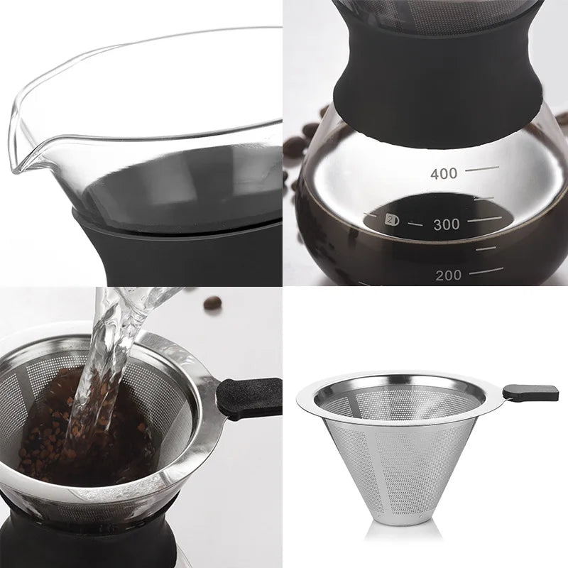 Pour Over Coffee Maker Set - Reusable Stainless Filter