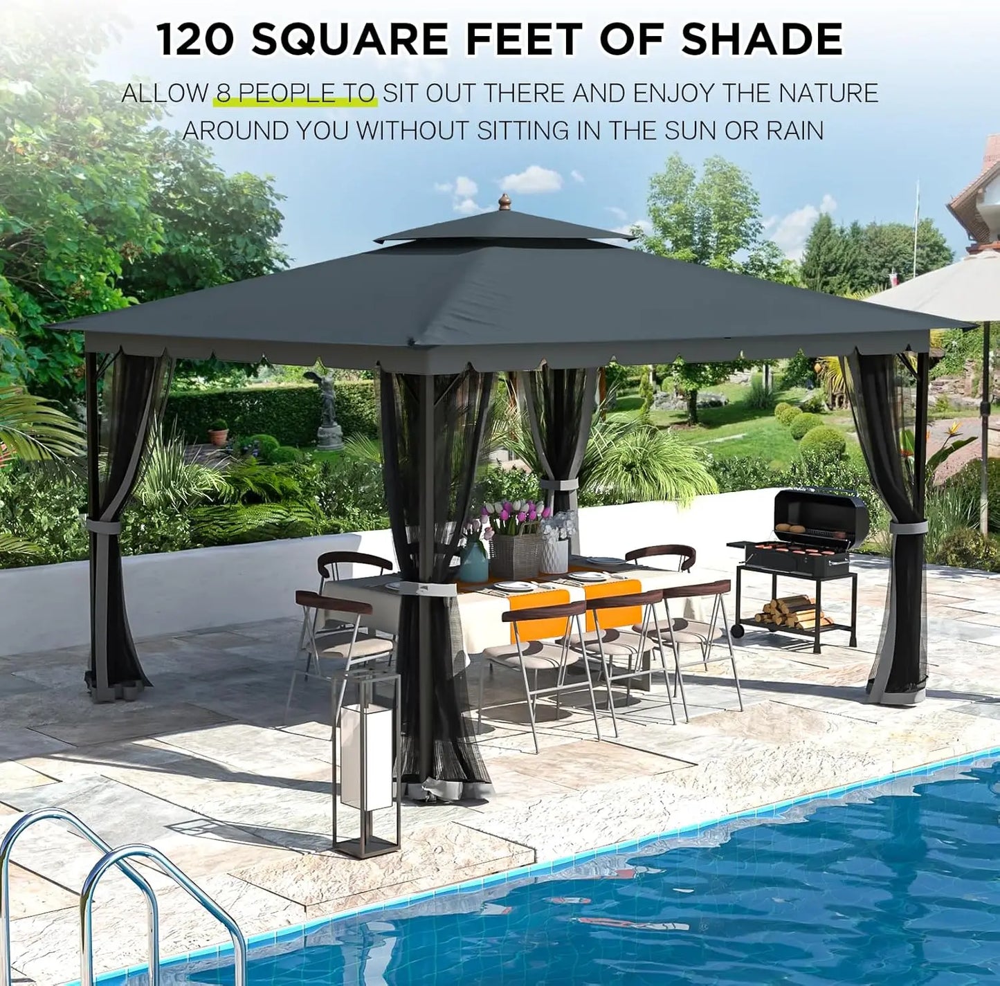 10x12 Gazebo, Metal Outdoor Patio Gazebo[Heavy Duty Frame]