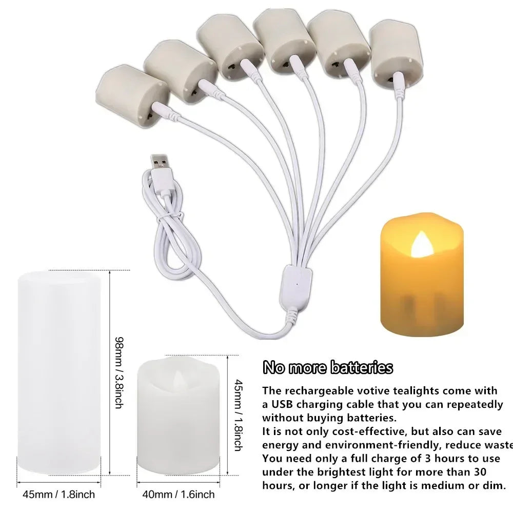 6Pcs/Set Rechargeable LED Candle Timer Remote