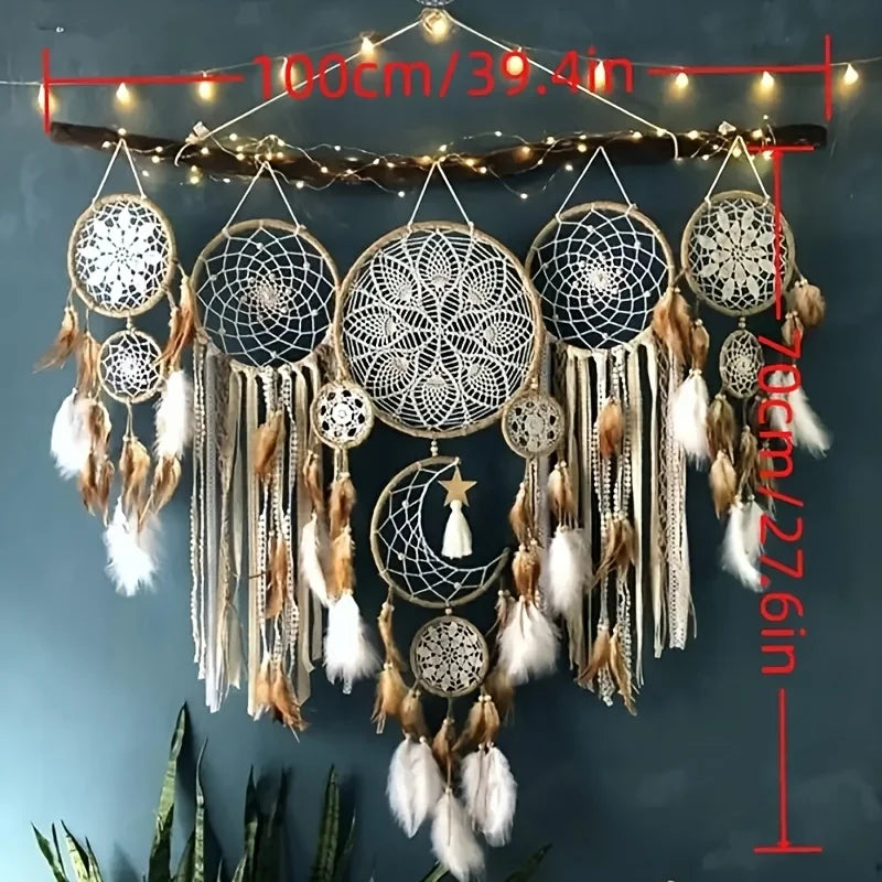 5-piece large Dream Catcher, handcrafted Moon Dream Chaser