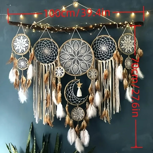 5-piece large Dream Catcher, handcrafted Moon Dream Chaser