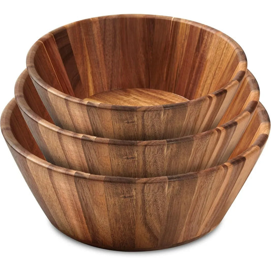 Wooden Bowls, Wooden Salad Bowl Set of 3 - Round