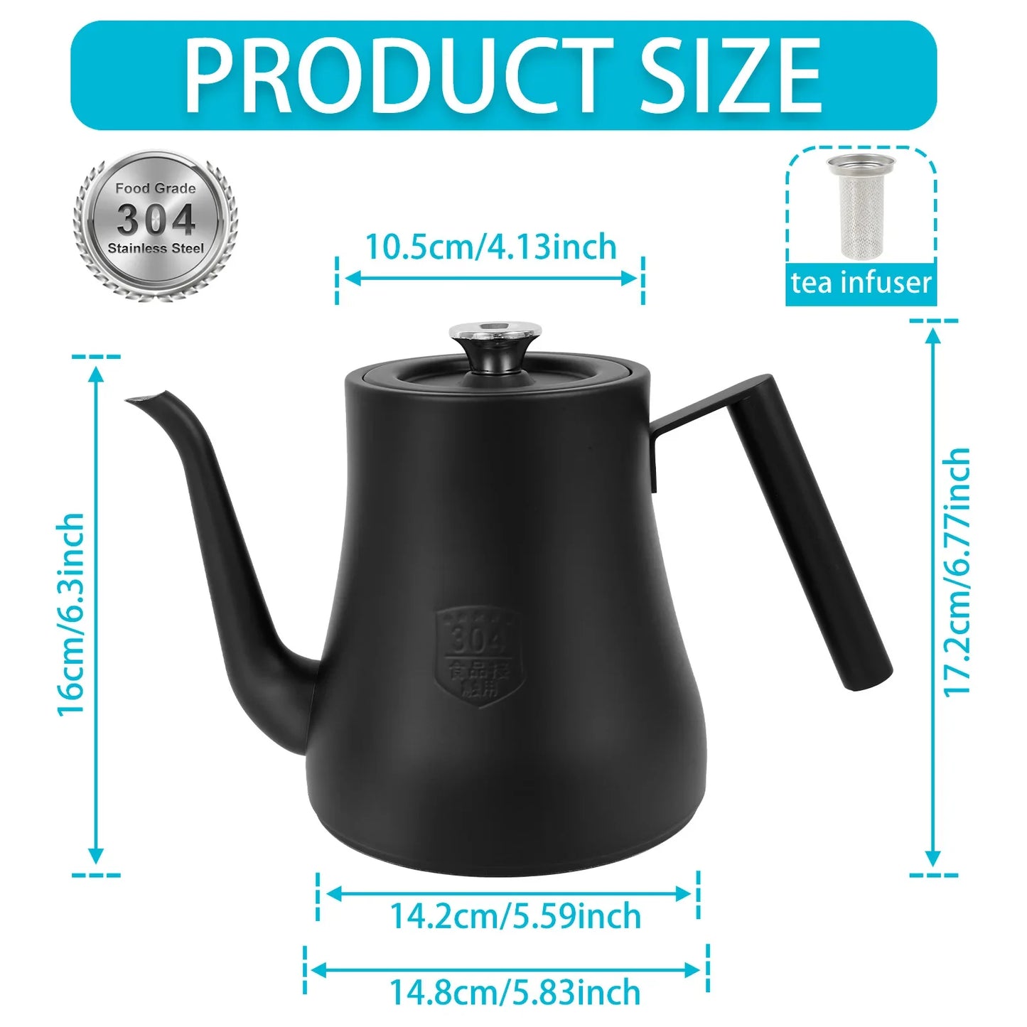 2L Stainless Kettle Tea Pot - Infuser Coffee Water Kettle