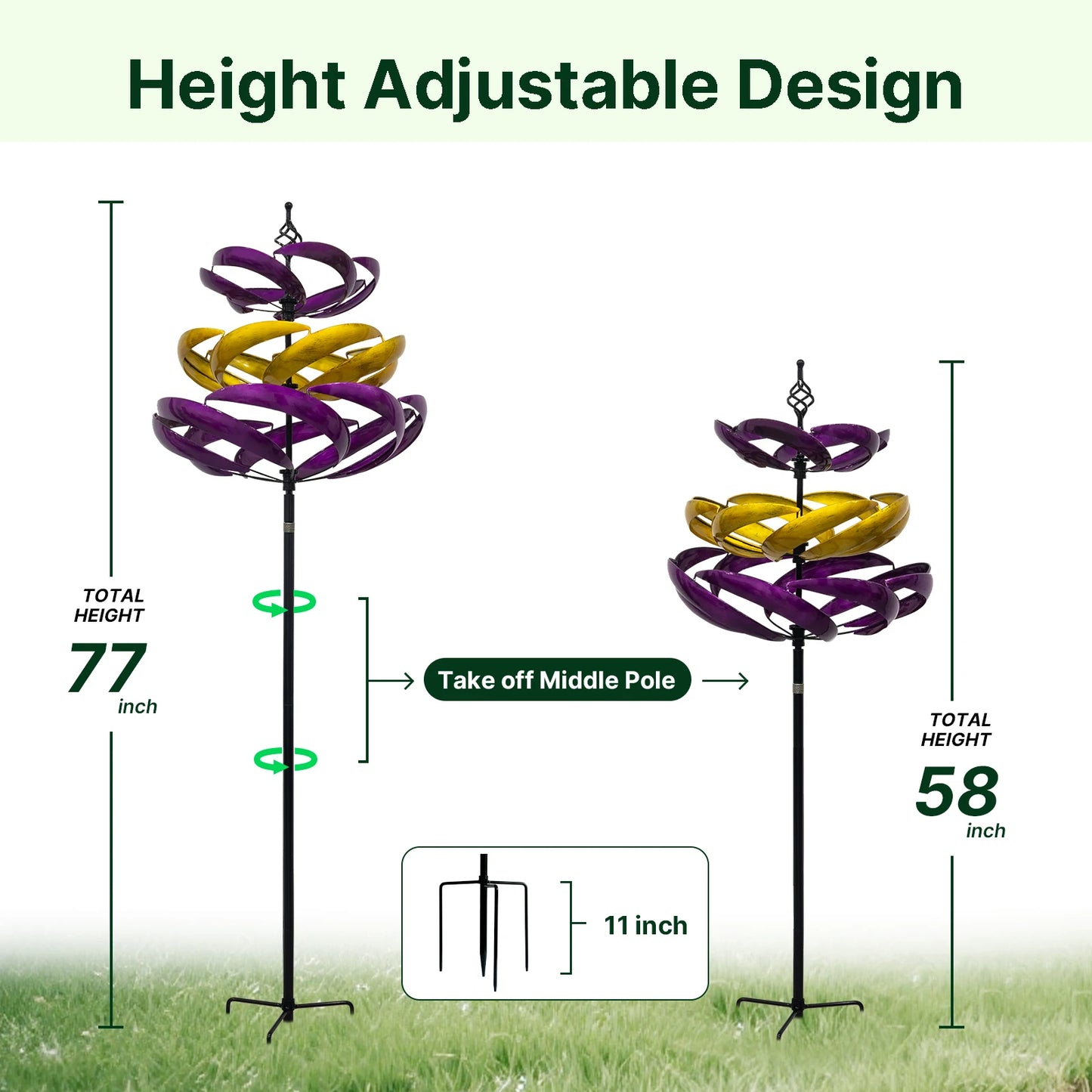 Wind Spinners Outdoor, 77" Large Metal , 360 Degrees Swivel  2pcs Flag