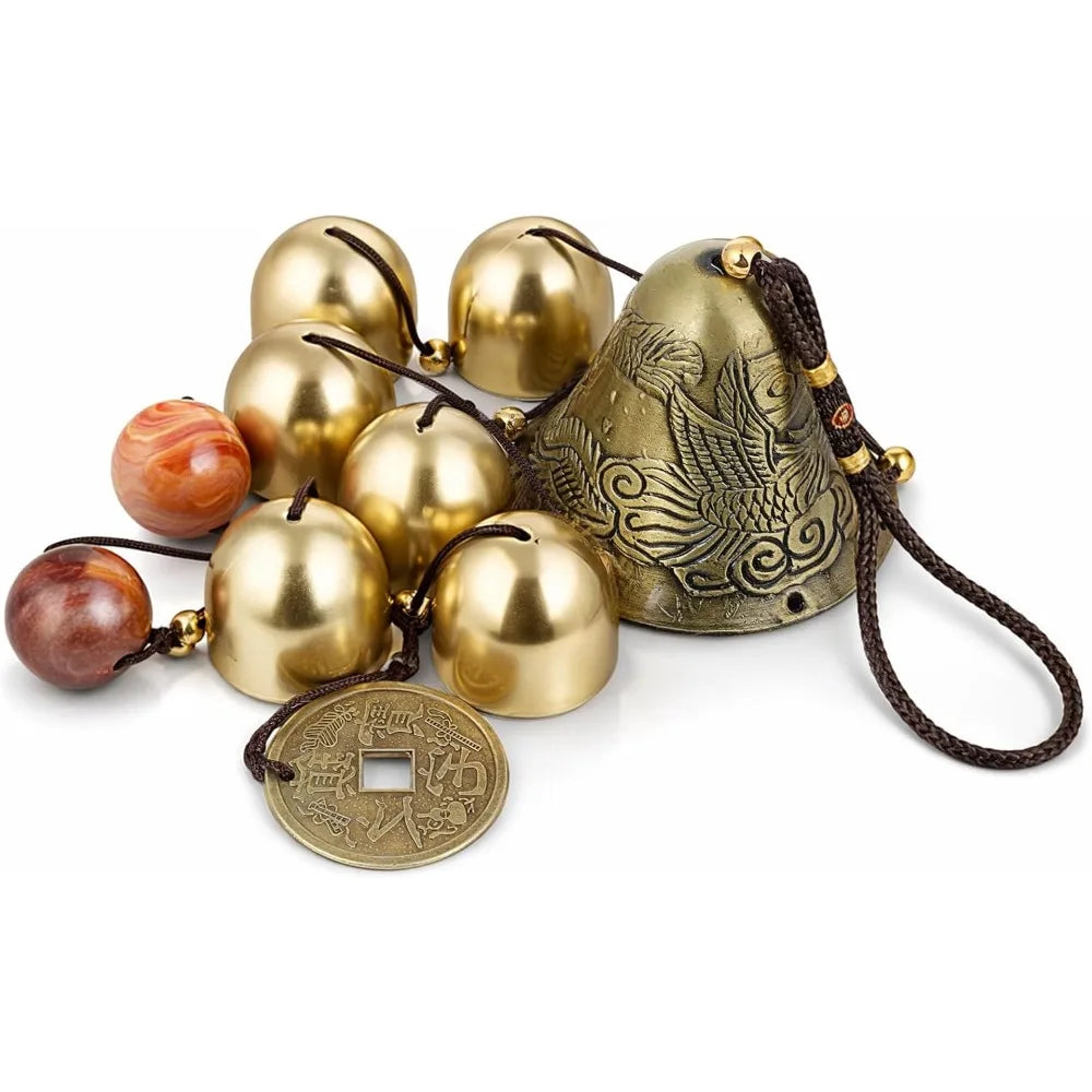Copper  Wind Chimes Tibetan Style Bells with Lucky Coin Pendant Hanging