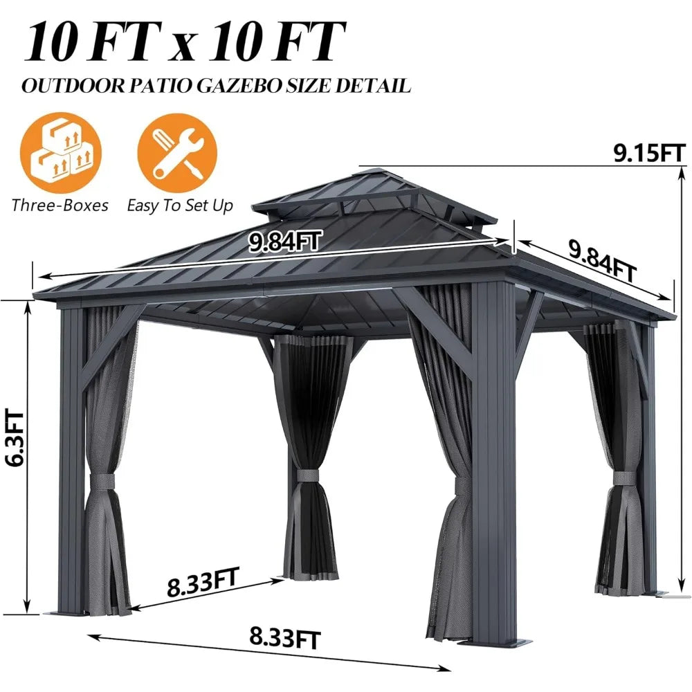 Outdoor Hardtop Gazebo with Double Roof